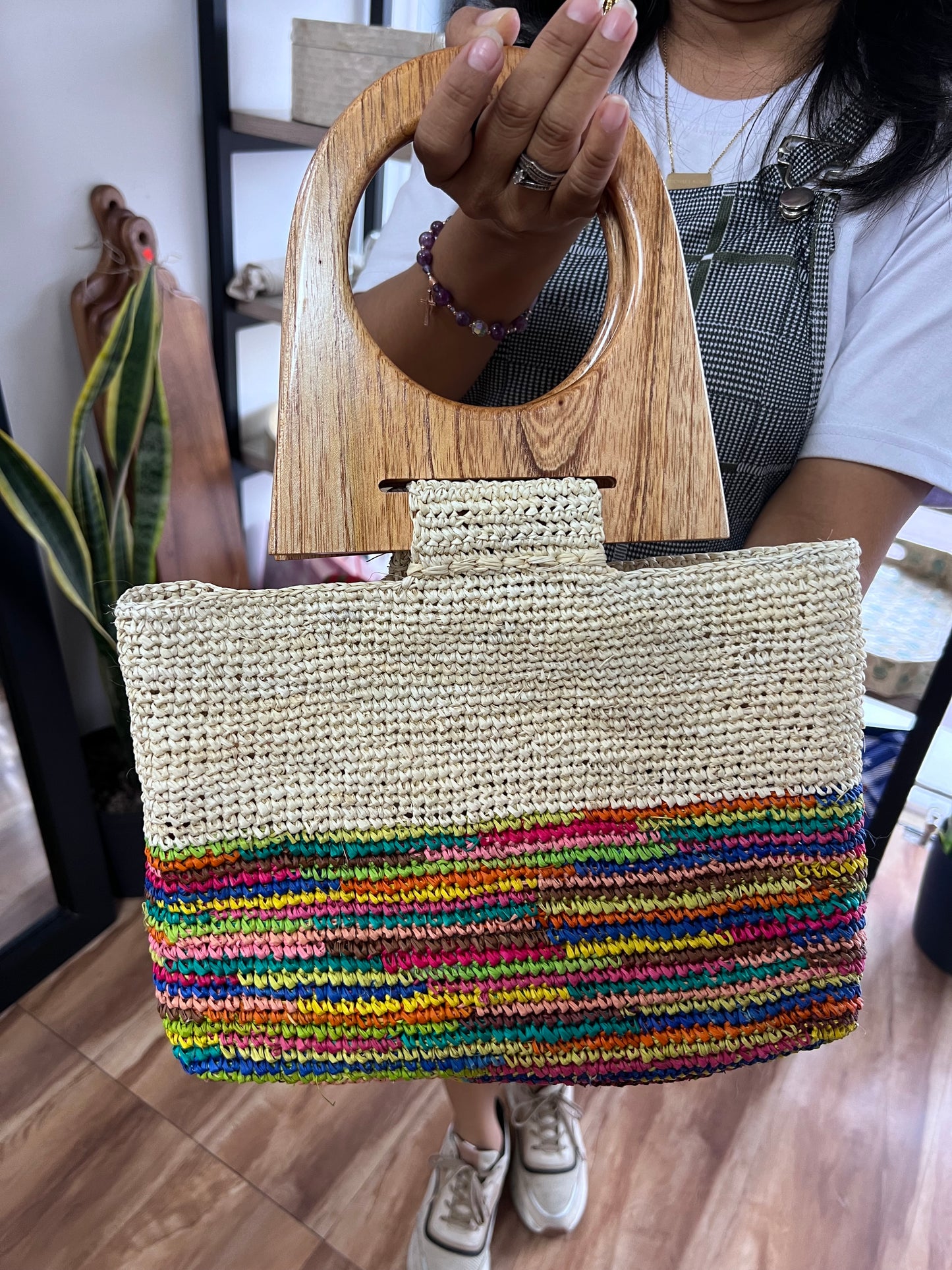 CARTERA PAJA TOQUILLA MULTICOLOR AGARRADERA LARGA CON FORRO - MALL DEL SOL