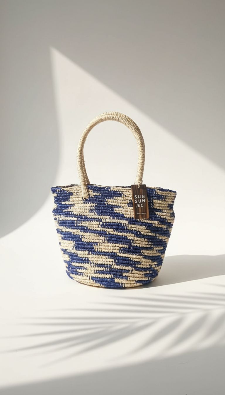 CARTERA CROCHET AGARRADERA PAJA TOQUILLA AZUL - TIENDA GUAYALMA