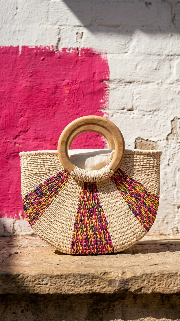 CARTERA MEDIALUNA MULTICOLOR NATURAL TRES