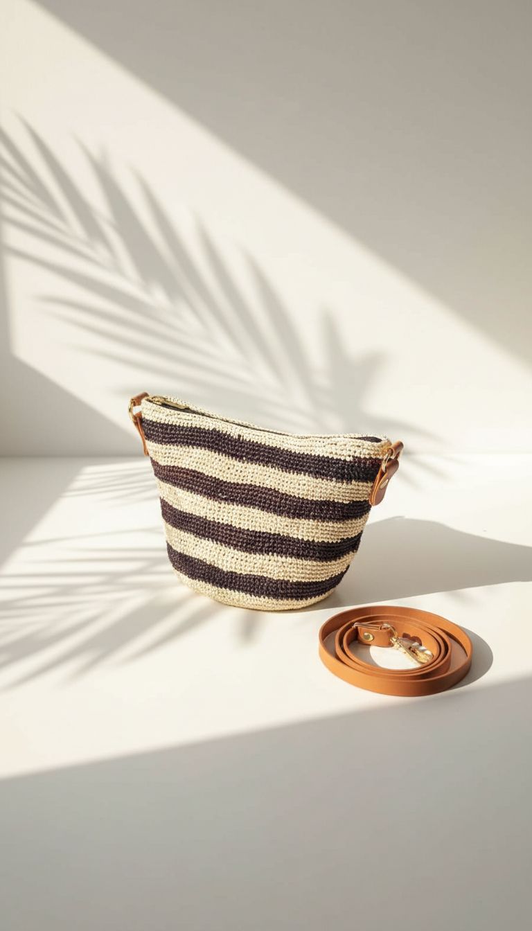 BARRIL PEQUEÑO DE PAJA TOQUILLA A CROCHET NATURAL NEGRO