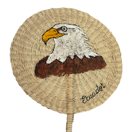 ABANICO PAJA TOQUILLA CON AGUILA PINTADO A MANO
