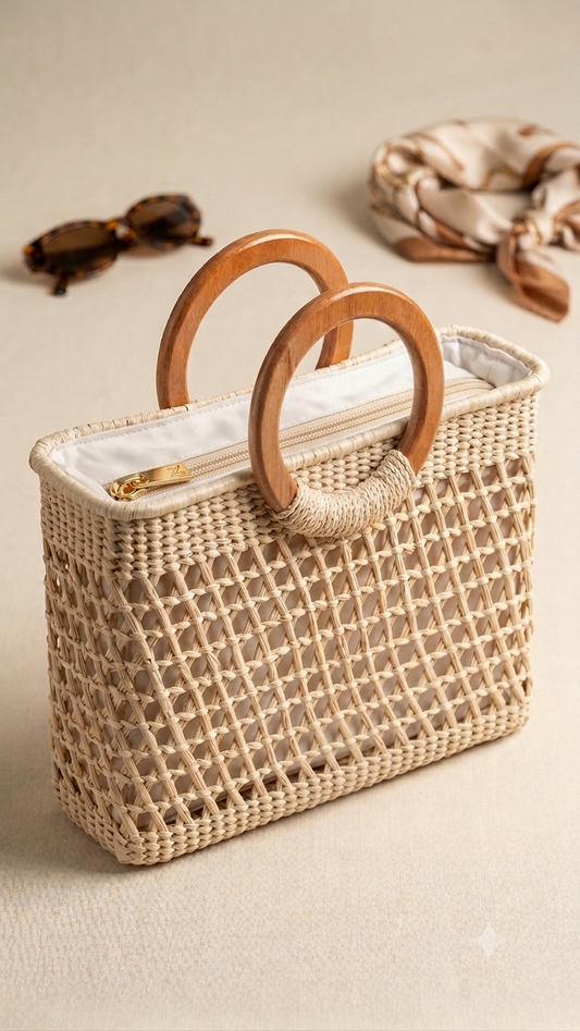 CARTERA GRANDE DE MALLA ELABORADA CON PAJA NATURAL