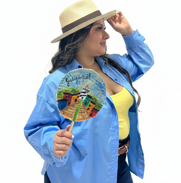 ABANICO PAJA TOQUILLA LAS PEÑAS PINTADA A MANO