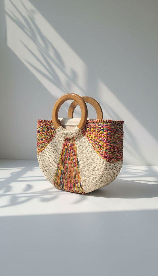 CARTERA MEDIALUNA MULTICOLOR NATURAL TRES