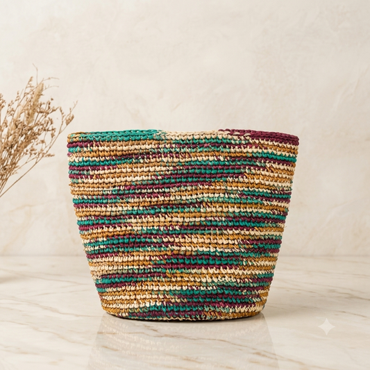BARRIL PEQUEÑO DE PAJA TOQUILLA A CROCHET