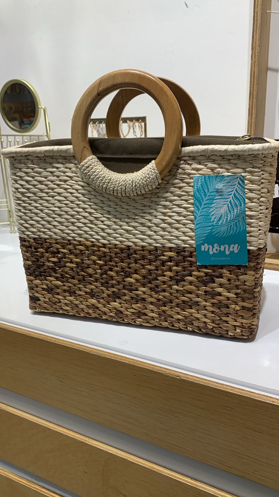 CARTERA GRANDE DE MANO ELABORADA CON PAJA TOQUILLA Y ZAPAN FORRO CAFÉ - MANTA TIENDA MONA CLOTHES