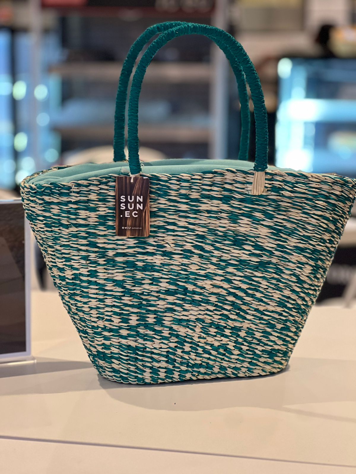 CARTERA MERLINA DE PAJA TOQUILLA TURQUESA