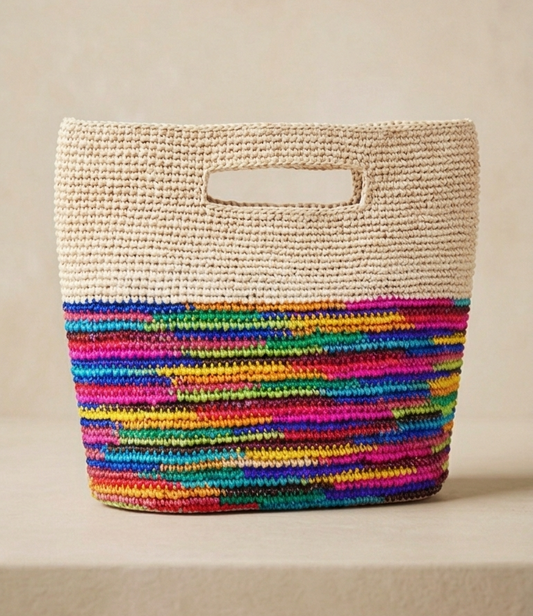 CARTERA DE PAJA TOQUILLA AGARRADERA PAJA NATURAL MULTICOLOR